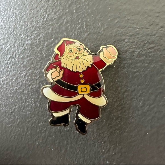 Vintage Jolly Red White & Black Enamel Dancing Santa Claus Christmas Holiday Pin - Picture 6 of 10